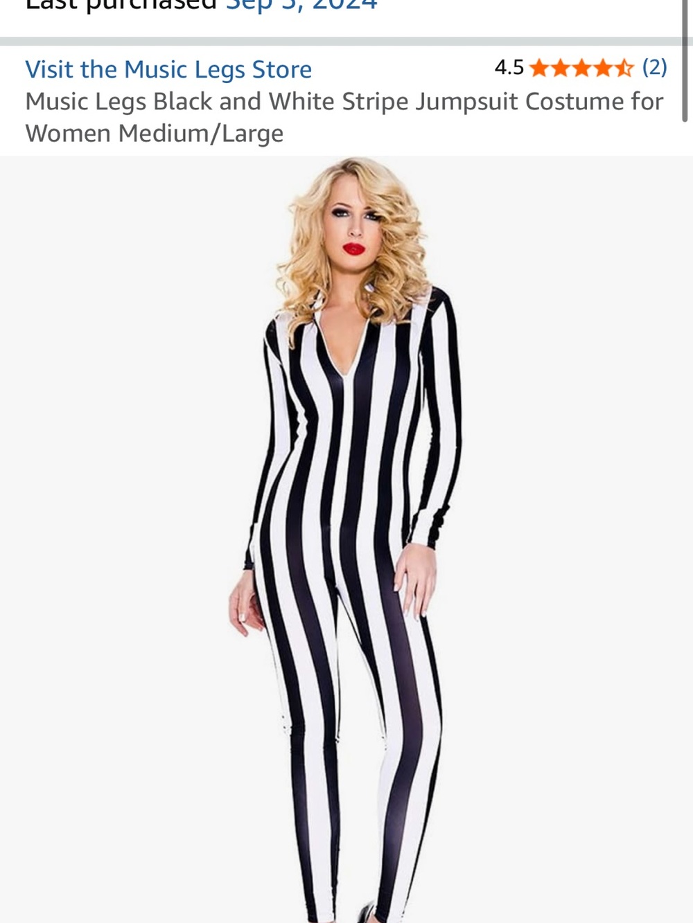 Music Legs Black and White Vertical Stripe Long-Sleeve Jumpsuit
